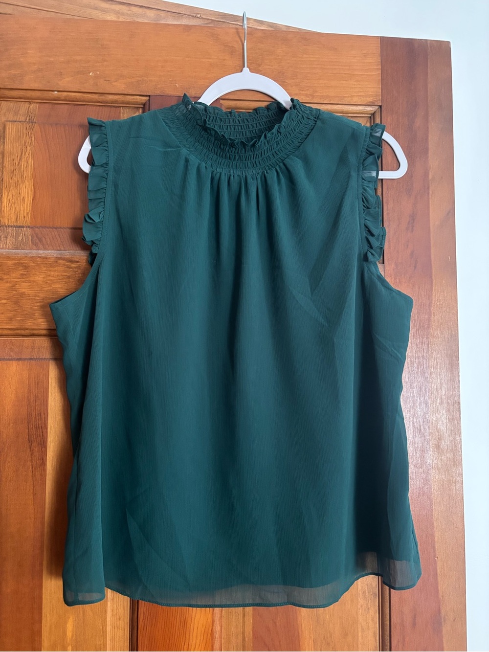 J. Crew Forest Green Smocked Neck Sleeveless Blouse